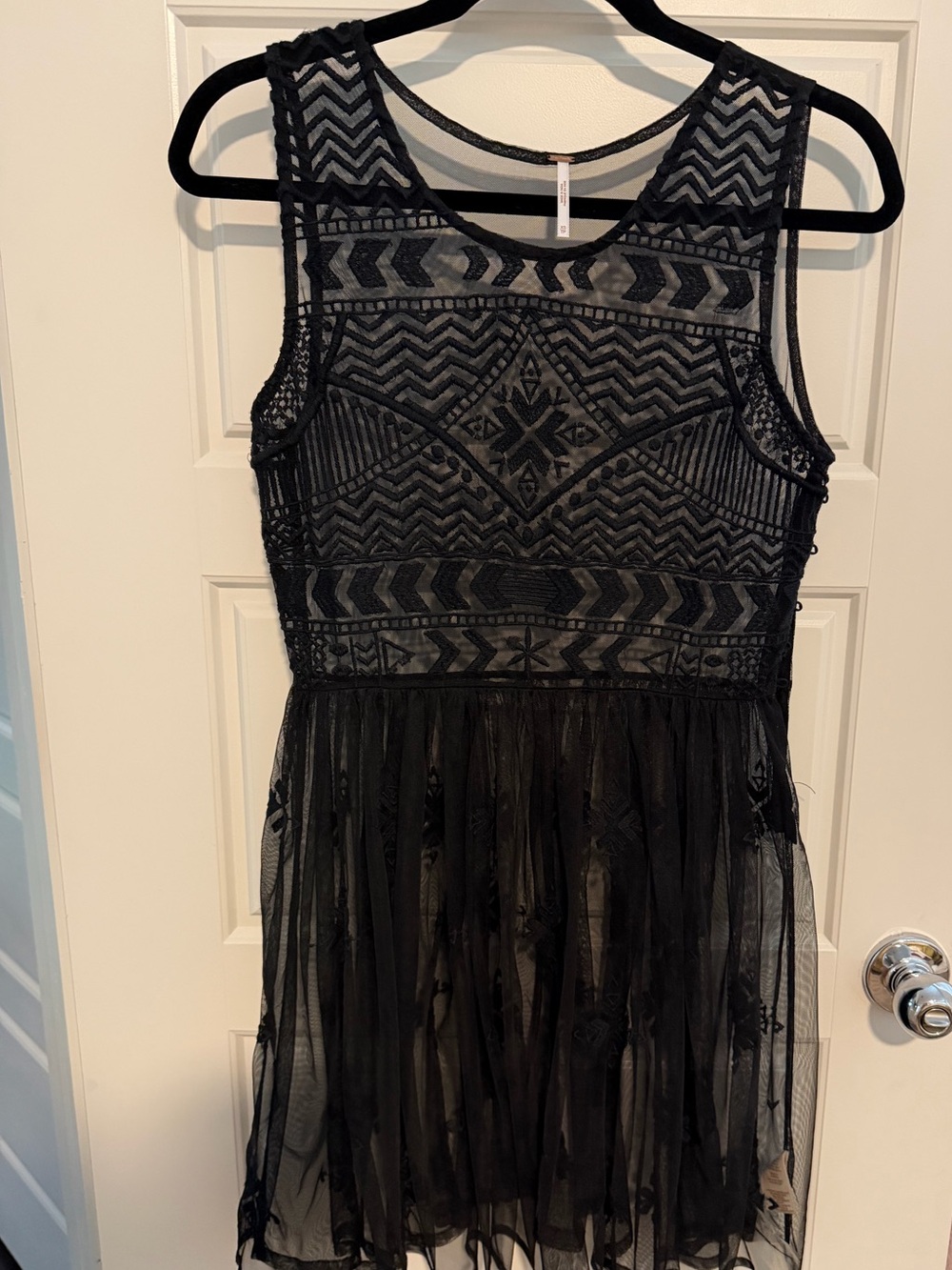 Free People Black Sleeveless Mesh Embroidered Dress